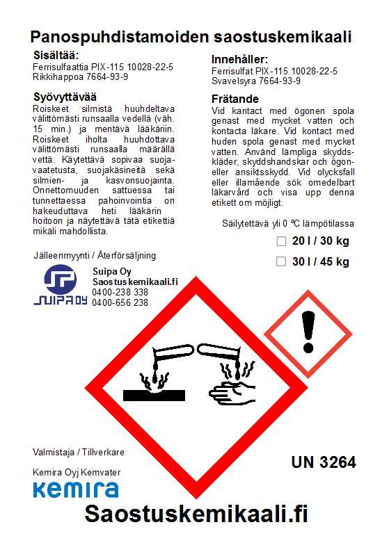 Saostuskemikaali Ferrisulfaatti PIX-115 20L Kotiin toimitettuna